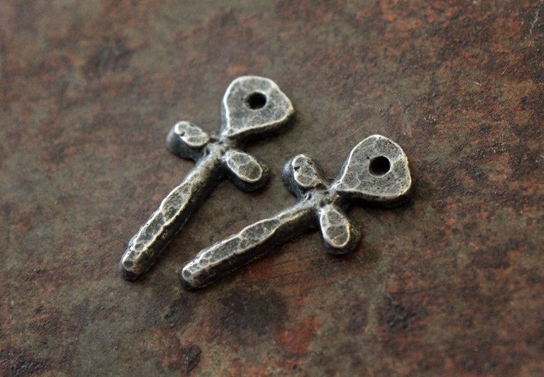 Tiny Cross Charms, Aged Finish, 22mm, Artisan Handcrafted Handmade Jewelry Making Components 825-CD image 2