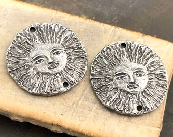 Sun Connector Charms, Handmade, Metal, Artisan Handcrafted, Jewelry Making Components for Drop Dangle Earrings, Handcast, Jewellery, Pewter