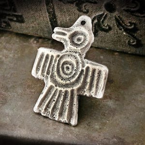 Bird Pendant, Aztec Handmade Jewelry for Necklace Making, Native American Symbol, DIY Craft Jewellery, Pewter Metal