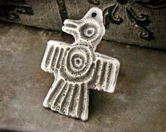 Bird Pendant, Aztec Handmade Jewelry for Necklace Making, Native American Symbol, DIY Craft Jewellery, Pewter Metal