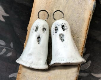 Halloween OOAK Porcelain Ghost Charms, 22.5mm tall, Gloss Finish, Glazed Ceramic, Handmade, Artisan, One of a Kind, Halloween