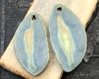 OOAK Ceramic Petal Charms, 36mm Tall, Satin Finish, Glazed Stoneware, Handmade Jewelry Making Supply, Artisan Components