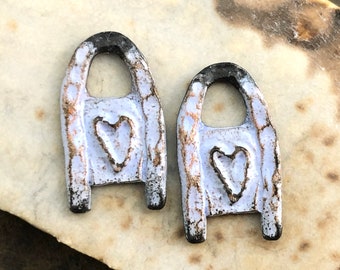 OOAK Heart Charms, 18mm tall, Lilac, Handpainted, Handmade Jewelry Supplies, Artisan, Unique Jewelry Components for Earrings, Pewter