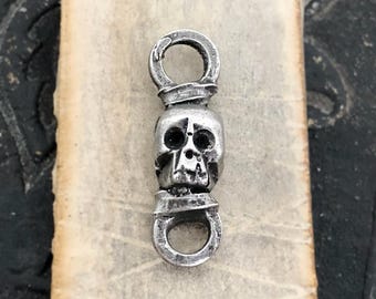 Skull Connector, Aged Finish, Handcrafted, Artisan, Jewelry Making Components, Handcast Pewter, Silver Metal, Supplies