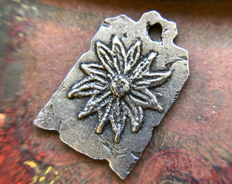 Artisan Rustic Flower Pendant  Handcrafted, Handmade DIY Craft Jewelry Making Components for Necklaces, Cast Pewter Metal - 348-PD