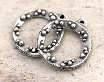 Hoop Charms, Polished, 20.5mm tall, Artisan Handmade Jewelry Making Components, Polished, DIY, Handcast Pewter 197-CP