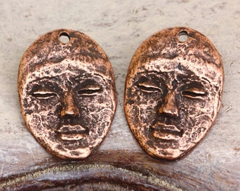 Face Charms, Bronze Plated, Handcrafted Jewelry Making Components, Handmade Artisan DIY Crafting, Earring Supplies, Pewter, Metal 365-CB