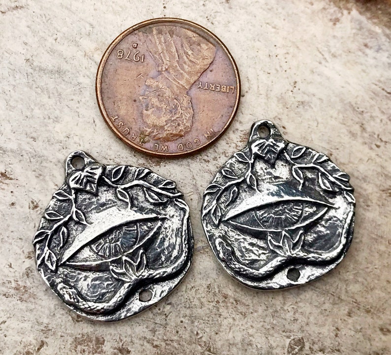 Eye, Vine & Snake Mystical Charms, 22mm tall, Handcrafted Jewelry Making Components, DIY Crafting Charms, Hand Cast Pewter 192-CP image 2