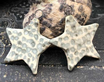 OOAK Ceramic Star Charms, 32mm Tall, Satin Finish, Glazed Stoneware, Handmade Jewelry Making Supply, Artisan Components
