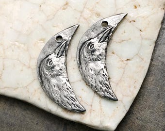 Abalorios Raven Moon, acabado pulido, componentes artesanales para la creación de joyas, abalorios para manualidades DIY, peltre fundido a mano.