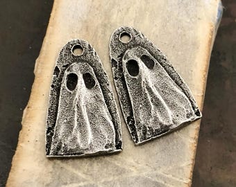 Ghost Charms Aged Finish, Handcrafted, Artisan, Jewelry Making Components, Handcast Pewter, Silver Metal, Supplies