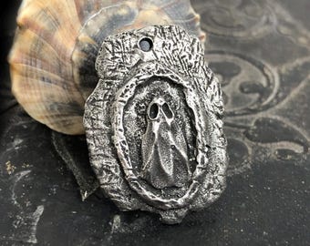 Ghost Pendant, Aged Finish, Handcrafted, Artisan, Jewelry Making Components, Handcast Pewter, Silver Metal, Supplies