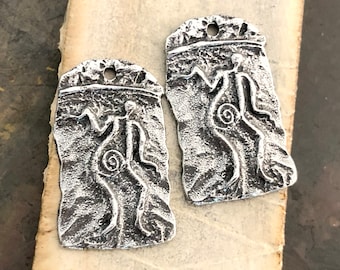 Figure Charms, Polished Pewter, Handcast, Tribal, Metal, Artisan Design, Handcrafted, Unique Handmade Jewelry Components for Earrings