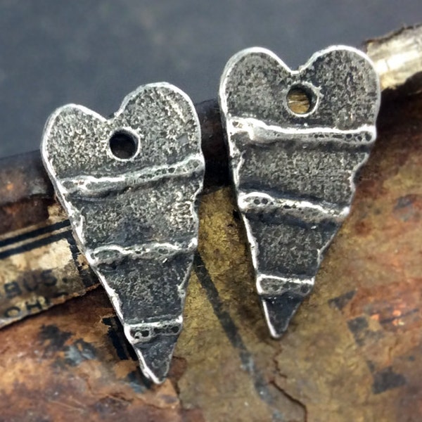 Handmade Heart Charms, Handcrafted Charms, Pewter Charms, Jewelry Making Charms, Earring Charms, Hand Cast Charms, Rustic 229-CD