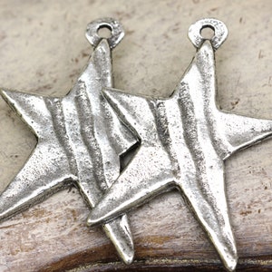 Star Charms, Polished, 29mm, Handcrafted Handmade Artisan Jewelry Making Components, DIY Crafting Supplies, Handcast Pewter Metal 188-CP