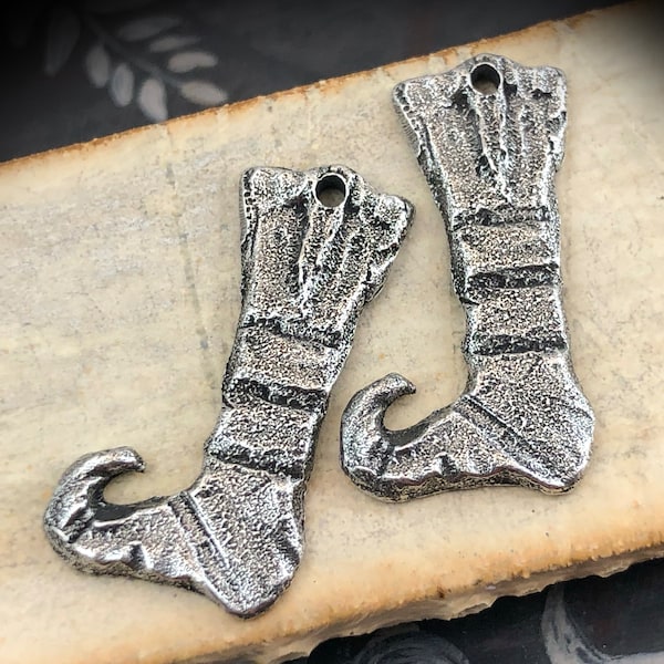 Elf Boot Charms, Polished, 26mm, Christmas, Holiday, Artisan Handmade Jewelry Making, Earring Components, DIY Handcast, Pewter 407-CP