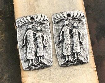 Figure Charms, Handmade, Polished, Metal, Love, Pewter, Artisan Design, Handcrafted, Unique Handcast Jewelry Components for Earrings, DIY