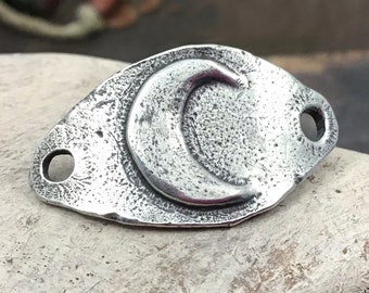 Artisan Crescent Moon Bracelet Pendant, Handcrafted Artisan Handmade Jewelry Components, DIY Crafts, Handcast Polished Pewter