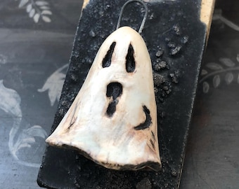 Halloween OOAK Ceramic Ghost Pendant, 34mm tall, Satin Finish, Glazed Ceramic, Handmade, Artisan, One of a Kind