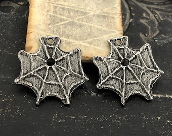 Web Charms Aged Finish, Handcrafted, Artisan, Jewelry Making Components, Handcast Pewter, Silver Metal, Supplies