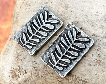 Plant, Leaves, Charms, Polished Finish, 18.5mm, Artisan Handcrafted Jewelry Making Components, DIY Crafting Charms, Hand Cast Pewter, 332-CP