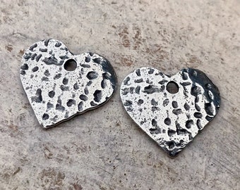 Polished Small Textured Hearts, 16mm tall, Handcrafted Jewelry Making Components, DIY Crafting Charms, Handcast Pewter, 206-CP