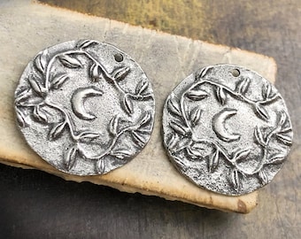 Dijes de luna y vid pulidos, hechos a mano, artesanales, componentes para la fabricación de joyas DIY, peltre fundido a mano, metal plateado, suministros