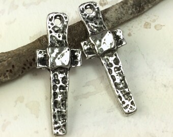 Cross Charms, Handcrafted Handmade Jewelry Making Components, Polished Gothic Style -  227CP