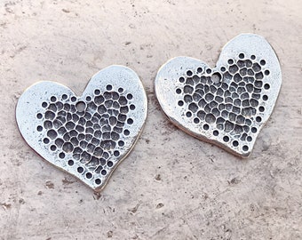 Heart Charms, Polished, 21mm wide, Handcrafted Artisan Jewelry Making Components, DIY Craft Supplies, Handcast Pewter Metal 158-CP