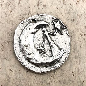 Polished Lady in Moon Pendant, Artisan Handcrafted Handmade Jewelry  Making, Hand Cast Pewter, DIY Crafting Womens Jewellery, Celestial