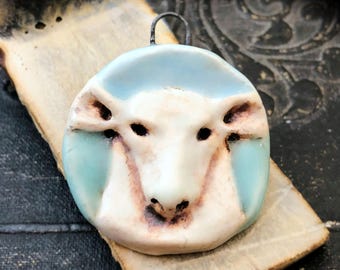 OOAK Porcelain Goat Pendant, 35mm tall, Gloss/Satin Finish, Glazed Ceramic, Handmade, Artisan, One of a Kind
