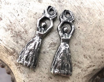Moon Goddess Charms, Polished, Artisan Handcrafted Handmade Jewelry Making Components for Earrings, DIY Jewellery, Silver, Metal