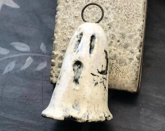 Halloween OOAK Ceramic Small Ghost Pendant, 24mm tall, Gloss Finish, Glazed Ceramic, Handmade, Artisan, One of a Kind