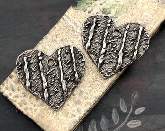 Heart Charms, Aged Finish, Handmade Jewelry Handcrafted Jewelry Charms, Pewter Components,  Crafting Supplies, DIY, Artisan