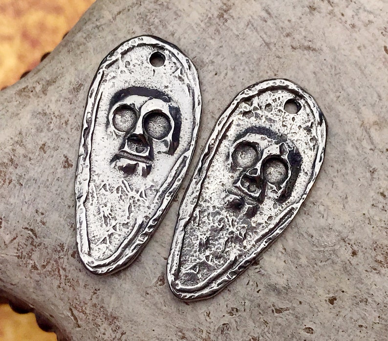 Handcrafted Skull Charms, Handmade Jewelry Making Components, Artisan DIY Craft Jewellery for Earrings and Necklaces 106CP image 1