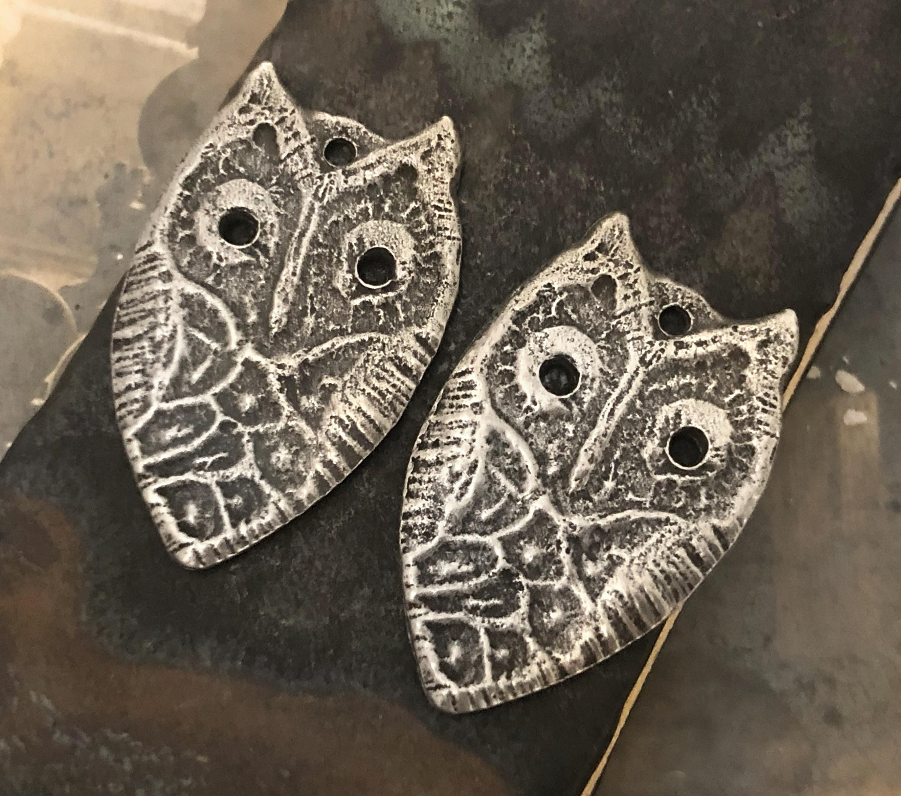 Owl Charms, Antiqued, Aged, Handmade Jewelry Making Components, Artisan Handcrafted Supplies, Silver