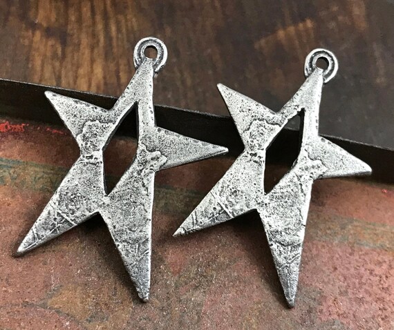 Star Charms, Aged Finish, 30mm, Jewelry Charms, Pewter Components, Handmade Crafting Jewelry Supplies, DIY, Artisan