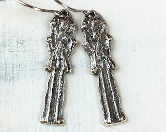 Stick Figure Girl, Earrings, Handmade Dangle Earrings, 1.9" Length, Handcrafted, Handcast Charms, Pewter, Artisan, Metal 284-EP