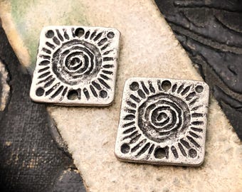 Spiral Connectors, Aged Finish, Charms, Tribal Pattern, Jewelry Charms, Pewter Components, Handmade Crafting Jewelry Supplies, Artisan