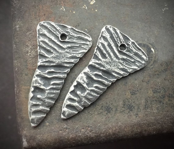 4 Shark tooth charms antique silver tone A421