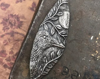 Raven and Moon Pendant Handcrafted Handmade Jewelry Making Components, Hand Cast Pewter, Artisan Crafting DIY Crafts No. 152-PD