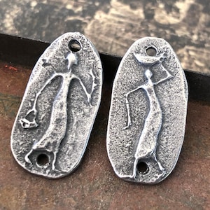 Artisan Primitive Folk Art Style Figures Charms for Earrings and Necklaces, Handcrafted Jewelry Components for DIY Crafters, Pewter