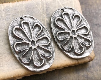 Flower Charms Polished, Handcrafted, Artisan, Handmade DIY Jewelry Making Components, Handcast Pewter, Silver Metal, Supplies