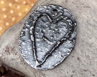 Heart Pendant, Polished 33mm, Artisan Handcrafted, Handmade Jewellery Making Components, Hand Cast Pewter, DIY, 237-PP