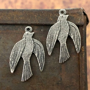 Bird Charms, Rustic, Handcrafted, DIY Earrings, Pewter Aged Finish, Antiqued, Artisan Handmade Jewelry Making Components, Handcast Jewellery