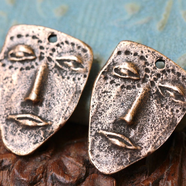 Face Charms, Bronze Plated, Handcrafted Jewelry Making Components, Handmade Artisan DIY Crafting, Earring Supplies, Pewter, Metal 211-CB