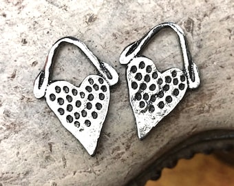 Artisan Heart Charms, 21mm, Unique Different Handmade Jewelry Making Components, Small DIY Crafting Supplies, Handcast Pewter Metal 307-CP