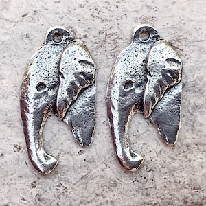 Elephant Charms, Polished, 23mm,  Handcrafted Handmade Artisan Jewelry Making Components, DIY Crafting Supply, Handcast Pewter Metal 162-CP