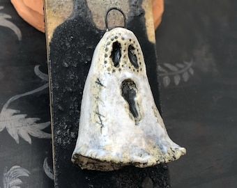 Halloween OOAK Ceramic Ghost Pendant, 40mm tall, Gloss Finish, Glazed Ceramic, Handmade, Artisan, One of a Kind