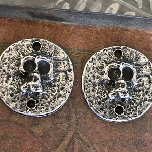 Skulls Connector Charms, Halloween, Handcrafted Jewelry Components, Gothic, Pewter Earrings Supplies, DIY, Artisan 72-CD image 3